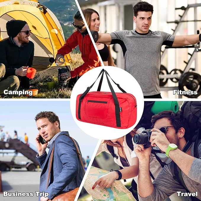 HOLYLUCK Foldable Travel Duffel Bag For Women & Men Luggage Great for Gym -55L, Red