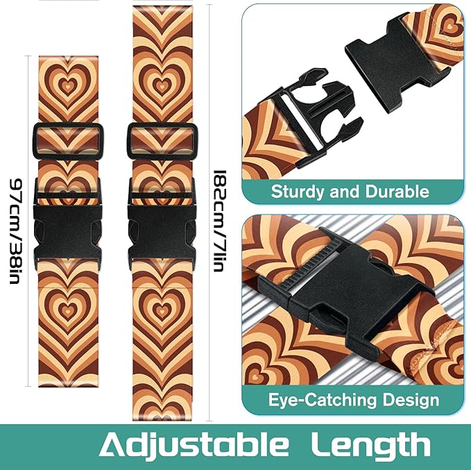 Slohif Luggage Straps for Suitcases Travel Belt Accessories Luggage Connector Identifiers 2 Pack Over Handle with Buckle Unique Nylon Adjustable Strap for Sleeping Bag Car Seat Brown