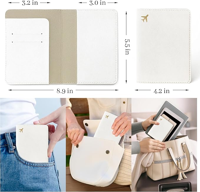 Passport Holder for Travel Essentials,RFID Blocking Passport Cover Case for Travel Accessories,Travel Wallet for Women Men (Cream)