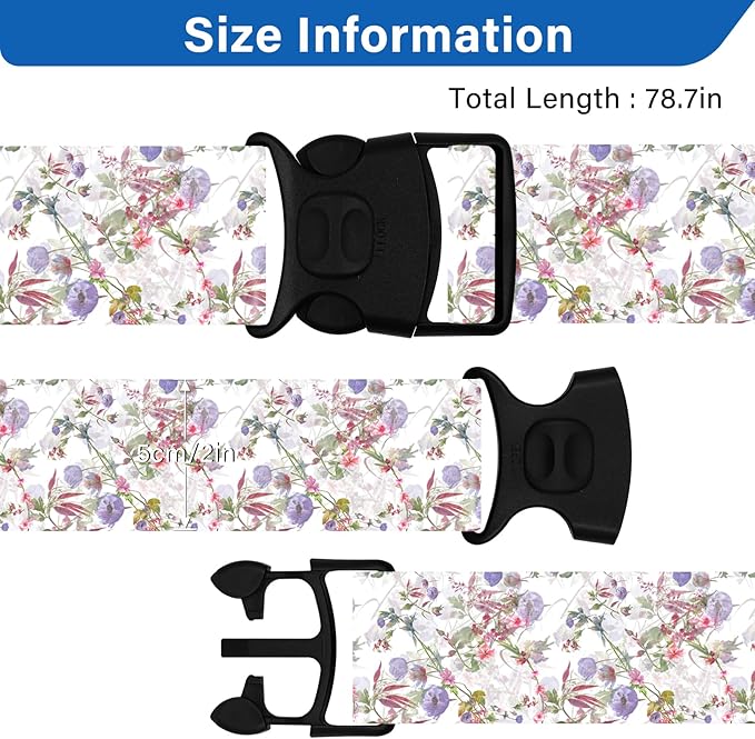 Luggage Straps for Suitcases, Travel Adjustable Belt with Quick Release Buckle, Heavy Duty Nylon Bag Packing Strap, Unique Bright Identifiers Business Travel Accessories (2 Pack) - Purple Flowers
