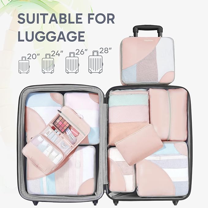 10 Set Packing Cubes for Travel, Gifts for Women Mom,Anti-Tearing Suitcase Organizer for Luggage with Shoe & Hanging Toiletry Bag,OlarHike Vacation Essentials & Accessories for Cruise Ship