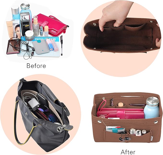 Vercord Felt Purse Tote Organizer Insert Divider Inside Handbag for Women Medium Coffee