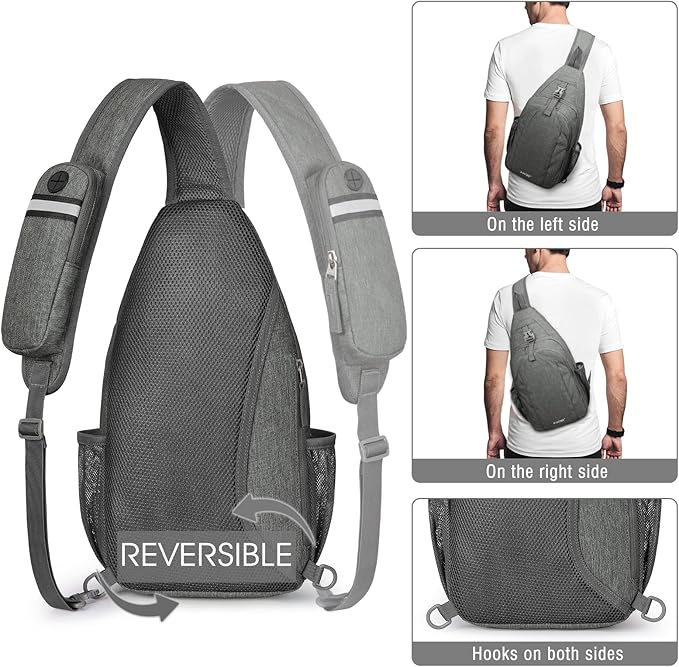 G4Free Sling Chest Bag RFID Crossbody Backpack Shoulder Bag with Earphone Hole, Dimgray, M, One size