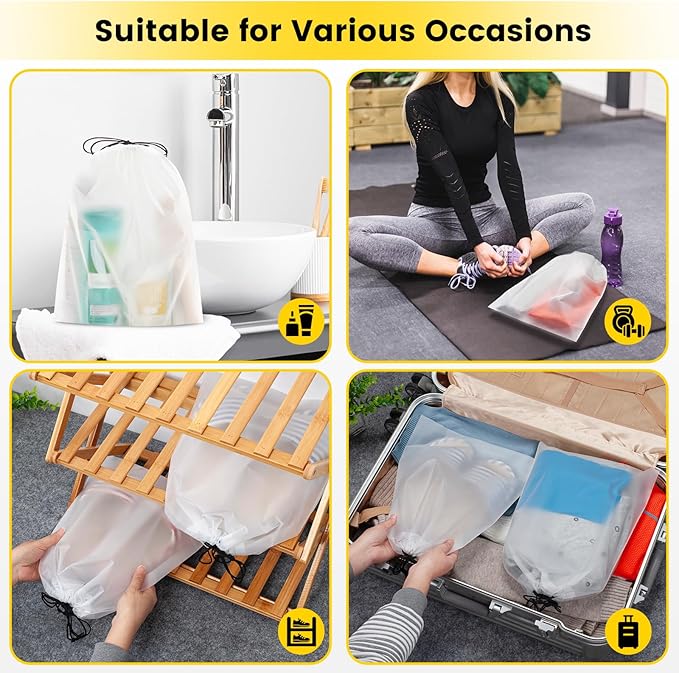 Vorspack Shoe Bags for Travel - 12 Pcs Transparent Drawstring Backpack Travel Shoe Bag Clear Drawstring Bag Large Shoe Organizer with Rope Travel Essentials for Men Women