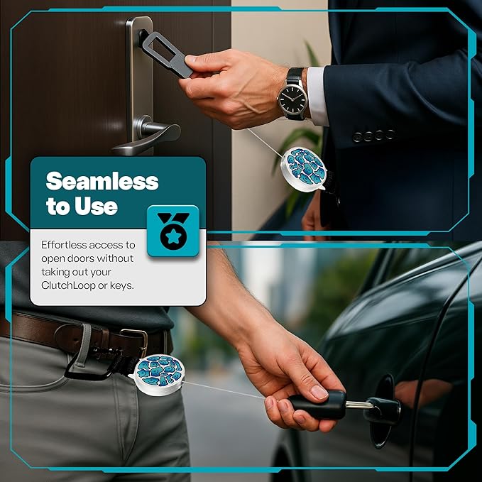ClutchLoop Anti-Theft Phone Tether - Universal Adhesive Anchor, Retractable Steel Line and Locking Carabiner