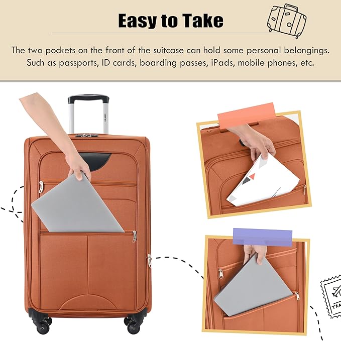 Merax Suitcase Set Softside 3-Piece Expandable Luggage with TSA Lock Spinner Wheels Lightweight Upright Luggage with Travel Bag(22/26/30 IN,Orange)