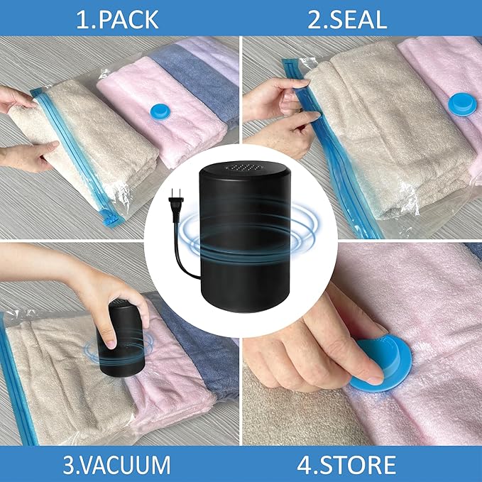 Vacuum Storage Bags with Electric Pump, Space Saver Vacuum Seal Bags with Pump, Sealer Compression for Clothes, Comforters, Blankets, Bedding, 15 Large