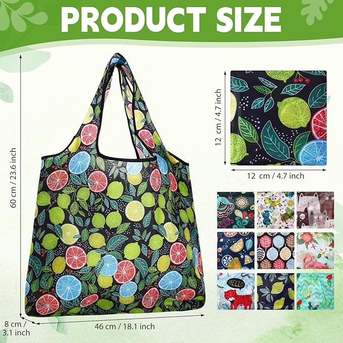 Paterr 50 Pack Reusable Foldable Grocery Bags 10 Patterns Bulk Shopping Totes Pocket Size Bags for Supermarket