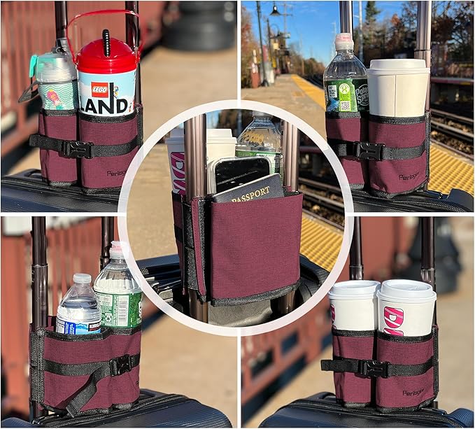 Luggage Cup Holder Attachment. Hands-Free Drink Carrier for Coffee, Tumblers & Bottles. Travel Essential to Pack on Your Next Adventure. A for Jet-Setters & Flight Attendants