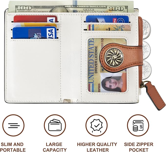 Tipmile Small Wallet for Women Bifold RFID Blocking Card Holder Leather Wallets with Zipper Coin Pocket