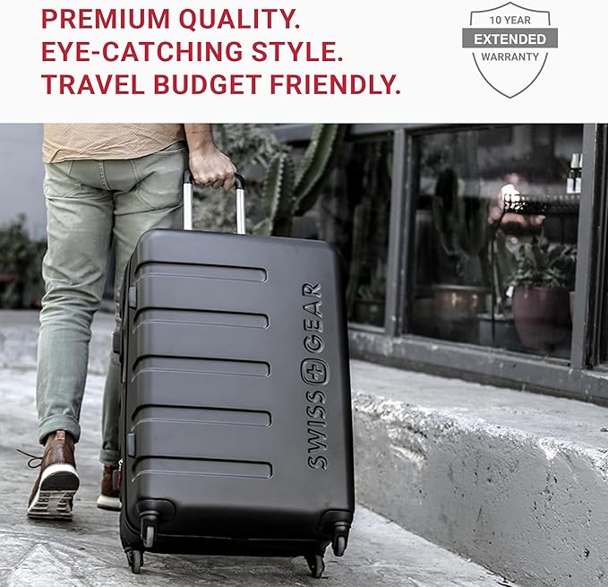 SwissGear 7366 Signature Hardside Expandable Luggage with Spinner Wheels, TSA Lock, Black, Checked-Large 27-Inch