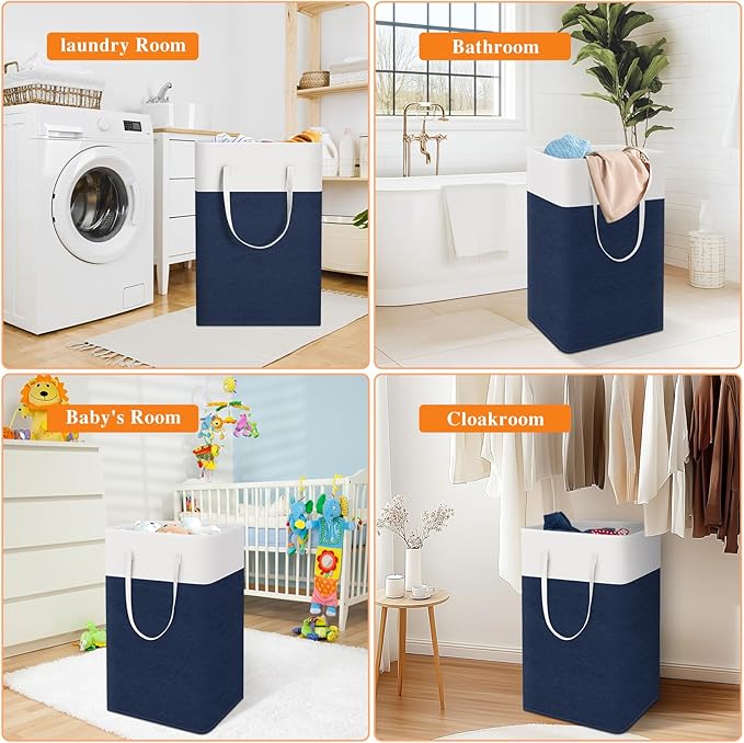 TasticTotes laundry basket 3-Pack, laundry hamper, Hamper with handles, collapsible laundry baskets, Waterproof dirty clothes hamper, Towel Storage for Home or Dorm, 88L-Blue