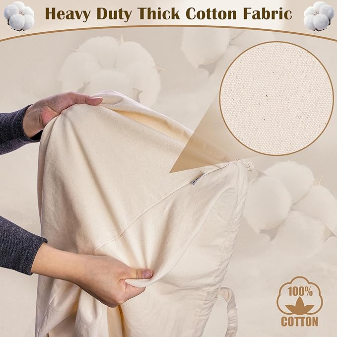 Cotton Canvas Laundry Bags with Handles & Square Base 16"Lx16"Wx27.6"H, Extra Large Heavy Duty Laundry Basket Hamper Liner, Washable Drawstring Dirty Clothes Bag Cotton Storage Sack (Natural,1 Pack)