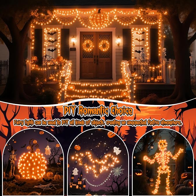 Halloween Orange Fairy Lights Battery Operate,7.2ft 20 LEDs String Lights Silver Copper Wire for Hallowen Christmas DIY Decoration Wedding Party (6 Pack)