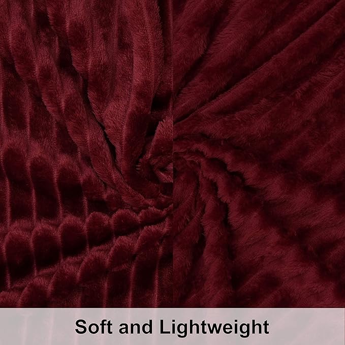 NTBAY Plush Flannel Oversized Baby Blanket, 50X60 Inches Soft and Warm Toddler Blanket with Striped Texture Nursery Bed Blanket for Stroller, Crib, Travel, Baby Gift, 50"x60", Wine Red