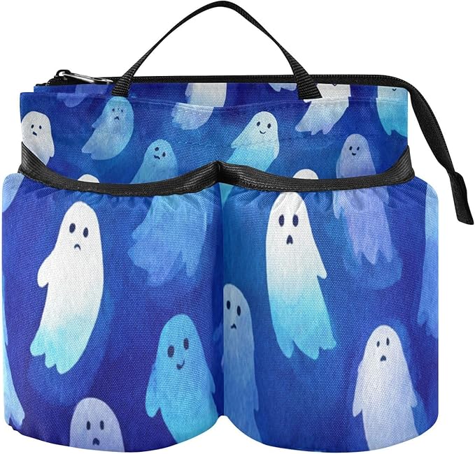 Luggage Cup Holder for Suitcases Free Hands Travel Cup Holder Portable Suitcase Cup Drink Holder Luggage Cup Caddy Bag Carrier Watercolor Halloween Ghost Blue