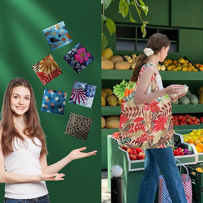 6 Pack Reusable Grocery Bags Heavy Duty with Handles, Reusable Shopping Bags for Women, Foldable, Washable for Store, Travel
