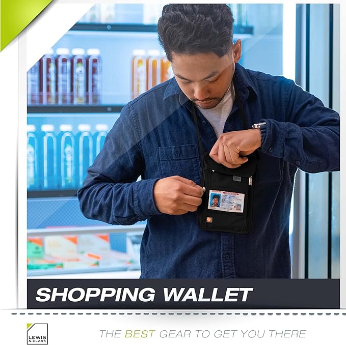 Lewis N. Clark RFID Blocking Stash Neck Wallet, Travel Pouch Passport Holder for Women & Men, Black