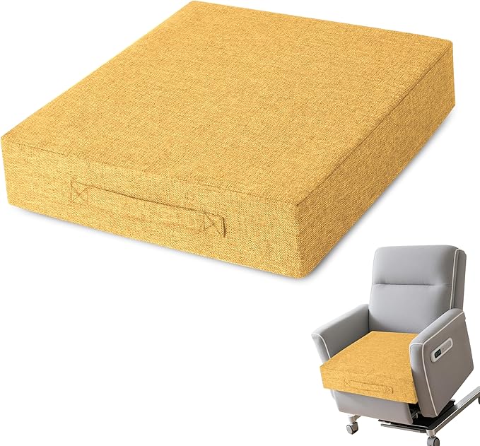 AddGrace Recliner Cushions for Elderly Thick Seat Cushion 20"x20"x4" Chair Pads with Non Slip Backing and Washable Cover for Couch Armchair Chairs Yellow