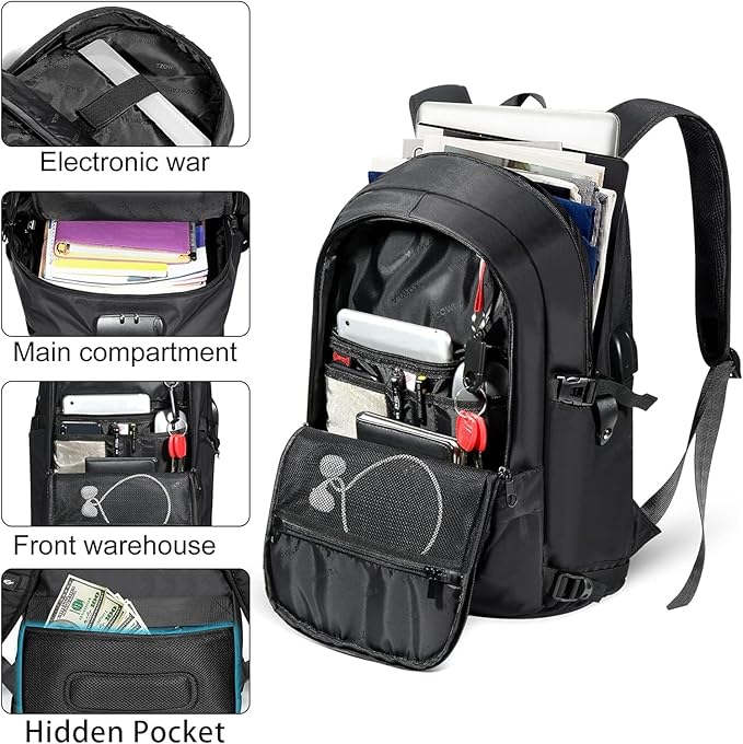 Tzowla 40 Liter Anti Theft Backpack with Giant Tumbler Holder Pocket and Lock,17.3 Inch Laptop Backpack