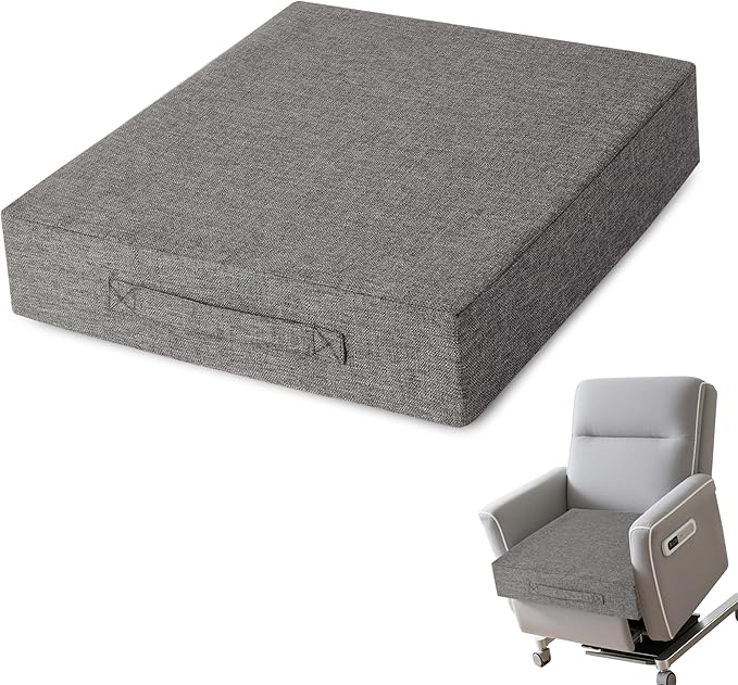 AddGrace Recliner Cushions for Elderly Thick Seat Cushion 20"x20"x4" Chair Pads with Non Slip Backing and Washable Cover for Couch Armchair Chairs Light Grey