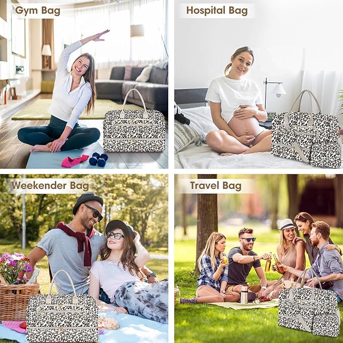 Travel Duffle Bag Weekender for Women - Carry-On Overnight Personal Item Bag with Shoe Compartment & Wet Pocket Large Weekend Tote Bags with Toiletry Hospital Bags for Labor and Delivery