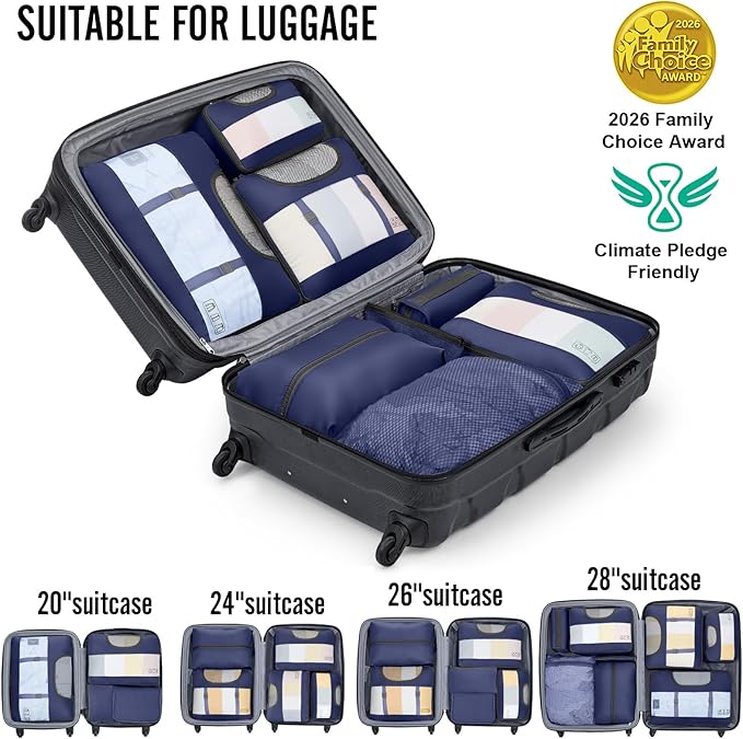 Veken 8 Set Packing Cubes for Travel Essentials, Suitcase Organizer Bags in 4 Sizes, Carry-On Luggage Accessories with Large Laundry & Hanging Toiletry Bag, Must-Have for Airplane, Road Trip & Camping