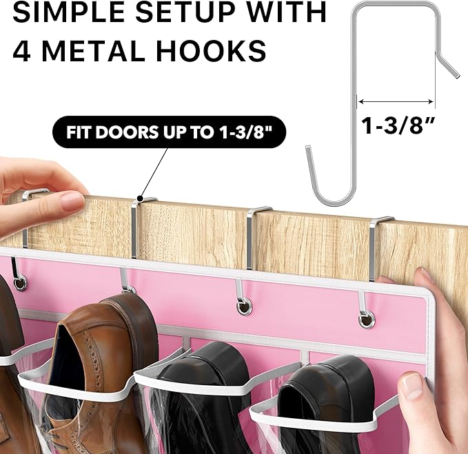 Simple Houseware 24 Pockets Large Clear Pockets Over The Door Hanging Shoe Organizer, Pink (56" x 22.5")