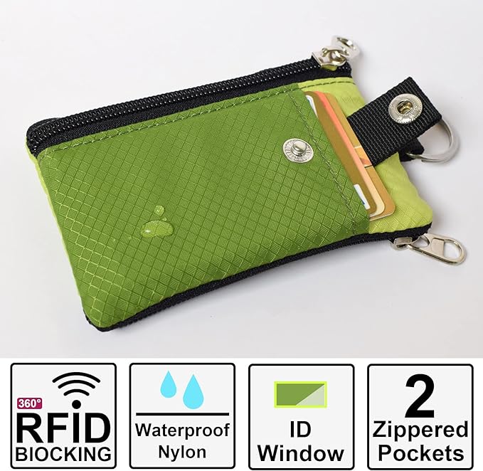 CHENSPRX Minimalist RFID Blocking Small Wallet with ID Window,WaterResistant Zip Id Case Wallet with Lanyard Keychain for Cards,Cash,Travel,Women,Men