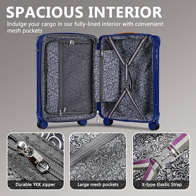 Joyway Luggage Sets 3 Piece, Expandable Suitcase with Smart Cup Holder and USB Port, Hardside Carry On Checked with TSA Lock Spinner Double Wheels, Blue