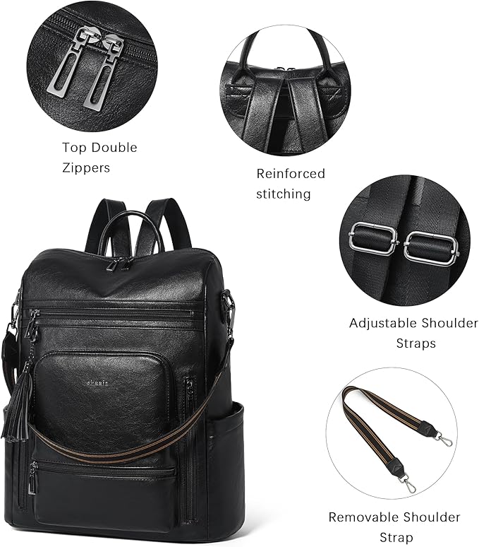 Shrrie Vegan Leather Laptop Backpack for Women 15.6 inch Work Backpack Fashion Travel Backpack Purse for Business College