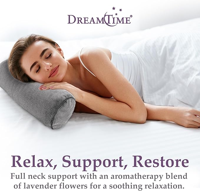 Dreamtime Neck Roll Pillow, Buckwheat Filling, Soothing Lavender Scent, Neck Pillow for Great Sleep