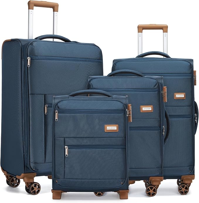 Softshell Luggage Expandable 4 Piece Set (16/20/24/28 Inch) Suitcase Softside Lightweight Luggage Travel Set Elegant Suitcase (Steel Blue)