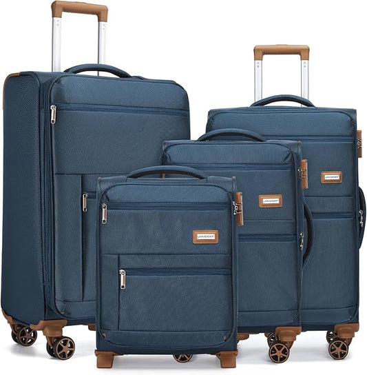 Softshell Luggage Expandable 4 Piece Set (16/20/24/28 Inch) Suitcase Softside Lightweight Luggage Travel Set Elegant Suitcase (Steel Blue)