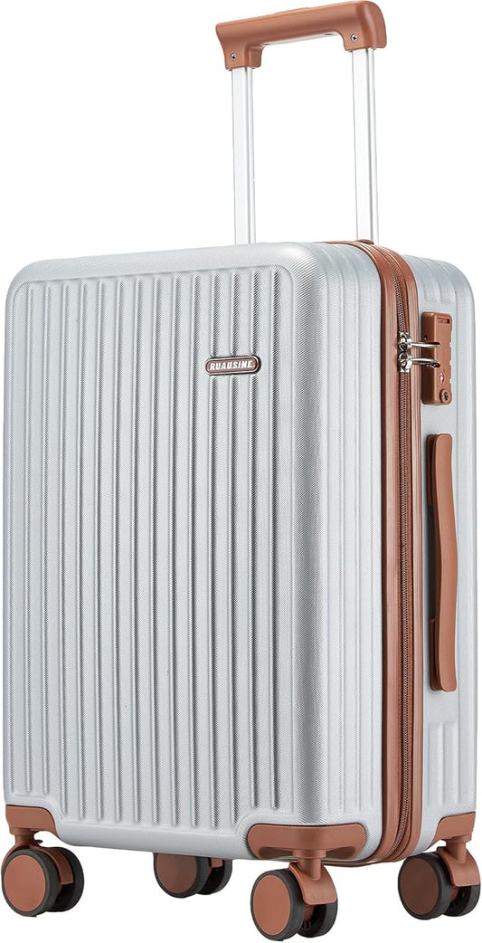 Carry on Luggage Airline Approved, Hardside Carry-on Suitcase with Spinner Wheels, Hard Shell Lightweight Small Travel Luggage with TSA Lock (Silver)