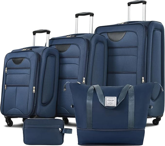 Merax Softside Luggage Set, Travel Suitcase Expandable Lightweight, 3 Piece Luggage Sets with Duffel Bag 22" 26" 30" Suitcase with TSA Lock Spinner Wheels,Deep Blue