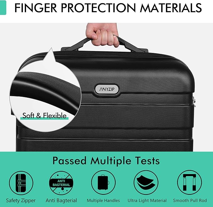 AnyZip Luggage PC ABS Hardside Lightweight Suitcase with 4 Universal Wheels TSA Lock Checked-Large 28 Inch Black