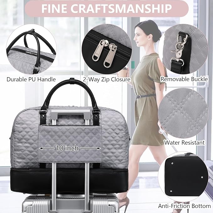 Wogarl Weekender Bags for Women Large Overnight Bag Weekend Travel Duffel Bag Carry on Shoulder with Shoe Compartment Toiletry Bag for Travel Business Gym