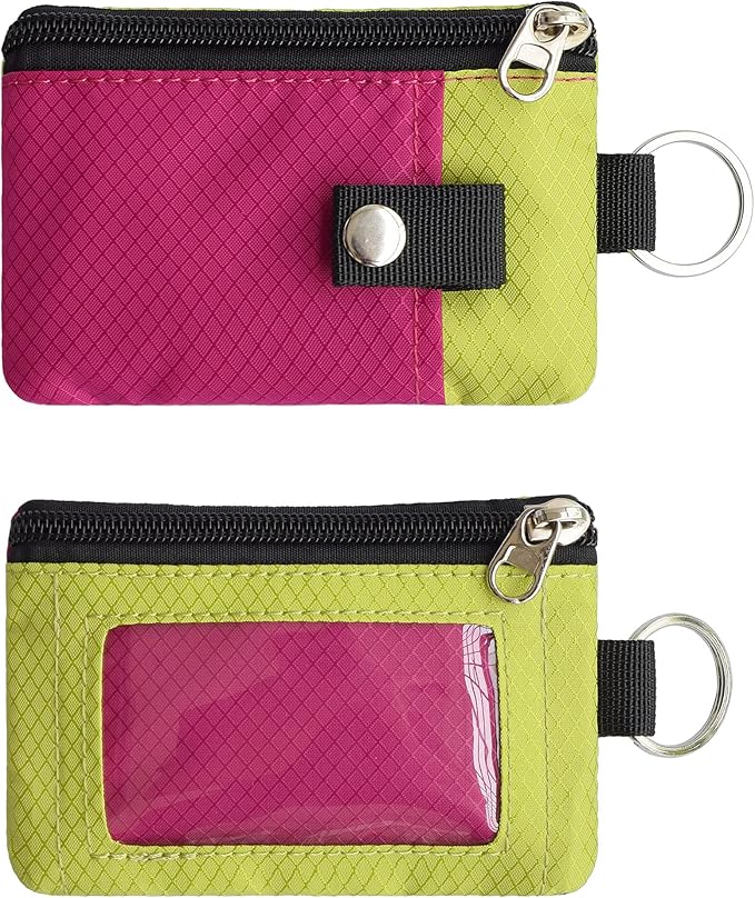 CHENSPRX Minimalist RFID Blocking Small Wallet with ID Window,WaterResistant Zip Id Case Wallet with Lanyard Keychain for Cards,Cash,Travel,Women,Men