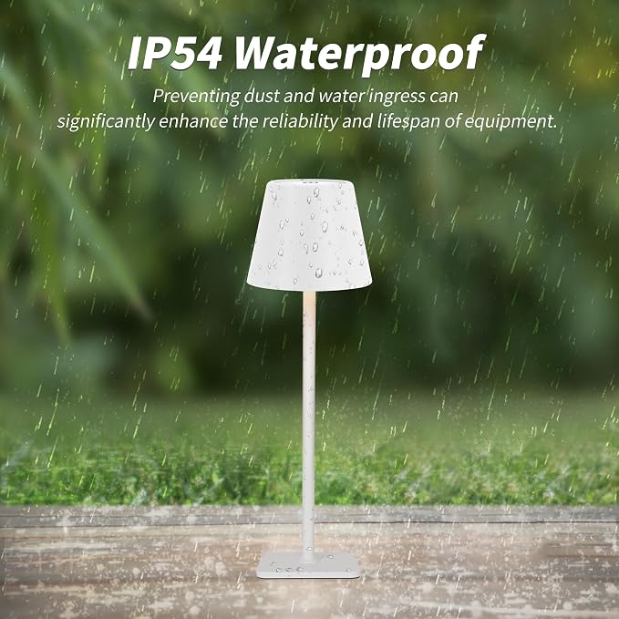 Mr. White Outdoor Waterproof Cordless Set of 2 Rechargeable Portable Top Touch Battery Operated Powered LED Table Lamp Desk Lamp Lights for Restaurant Kitchen Patio Dinner Dining (White 2 Pack)
