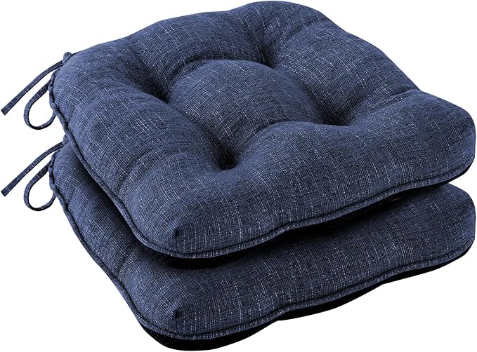 Chair Cushions for Dining Chairs Set of 2, Kitchen Chair Cushions, Chair Pads with Ties and Non Slip Backing, Tufted Memory Foam Seat Cushion 2 Pack, 15.5" x 15.5" x 4", Navy Blue