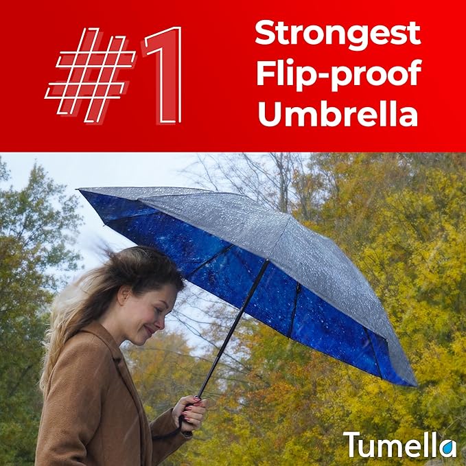 TUMELLA Inverted Windproof Umbrella, Large, Strong, Light, Portable, Automatic Reverse Folding Rain Umbrella, Durable Premium Grip, Fits Car & Backpack