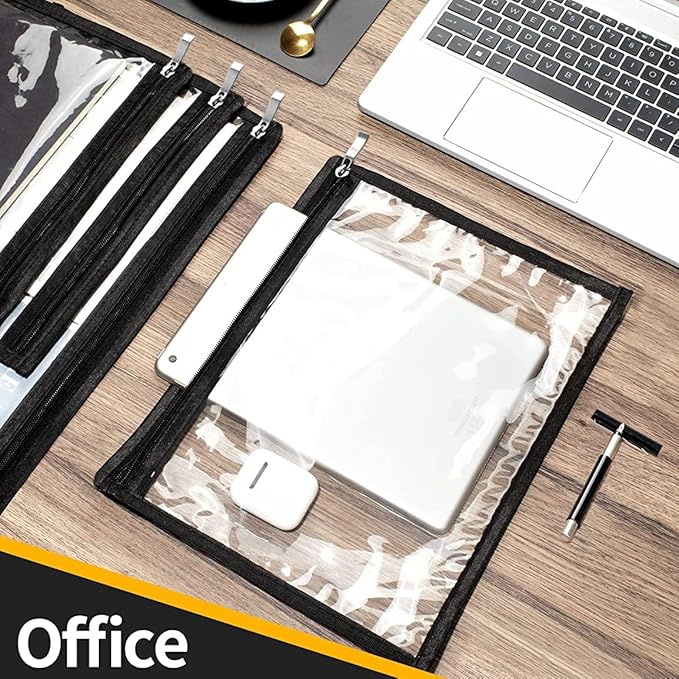 6 Pieces Clear Zipper Pouches Pencil Pouches PVC Makeup Pouch Envelopes Folder Storage Multi Purpose Pouch Document File Organization Bags, Office Supplies (Black Edging, 9.8 x 8 Inches)