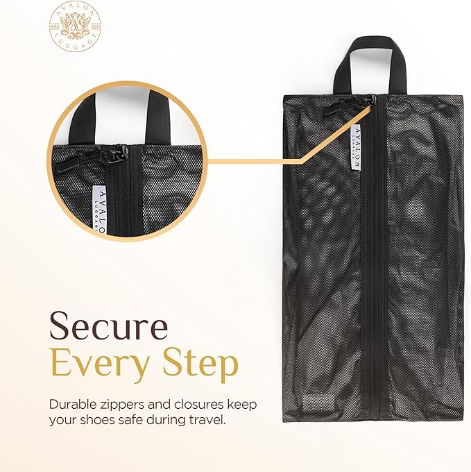 Shoe Bags for Travel - Footwear Organizer for Suitcases, Gym, Work Trips (Black Mesh)