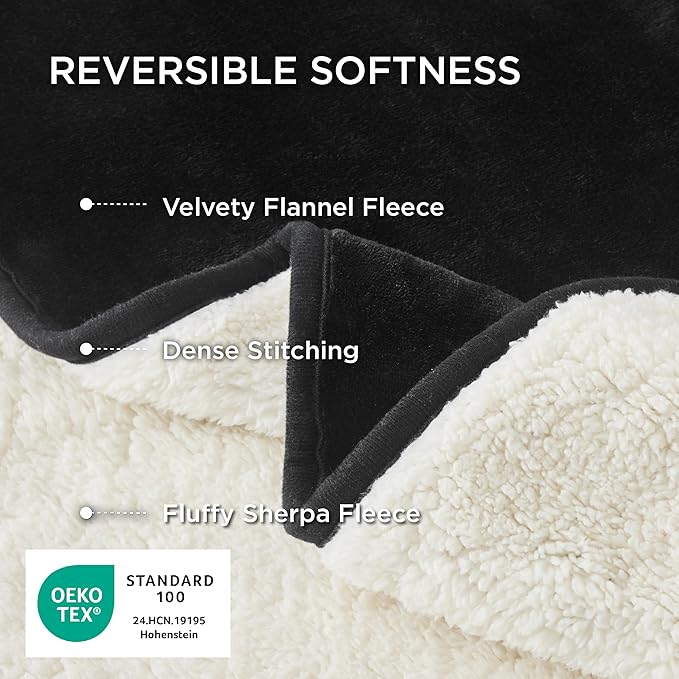 Bedsure Waterproof Blanket for Bed - Sherpa Fleece Waterproof Dog Blankets for Large Dogs, Pet Blankets for Bed/Couch/Dog Crate, Soft Plush Reversible Furniture Protector, Twin Size, 80"x60", Black