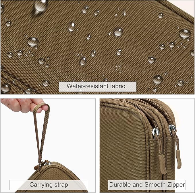 FYY Electronic Organizer, Travel Cable Organizer Bag Pouch Electronic Accessories Carry Case Portable Waterproof Double Layers Storage Bag for Cable, Charger, Phone, Earphone, Medium Size, Brown