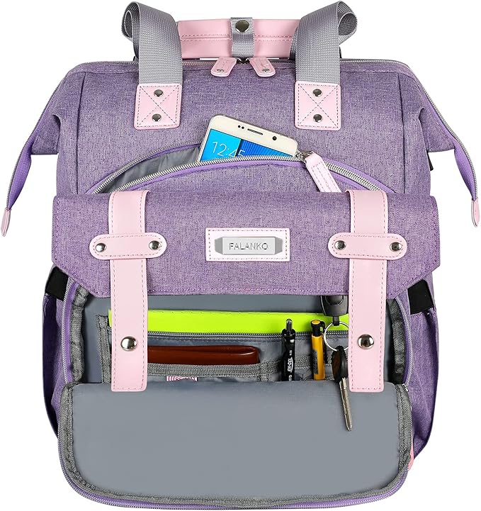 FALANKO Laptop Backpack for Women, Anti Theft Backpacks with RFID Anti Theft Water Resistant,Wide Top Open Work Teacher College Travel Computer Bag for Woman Fits 15.6 Inch Laptop