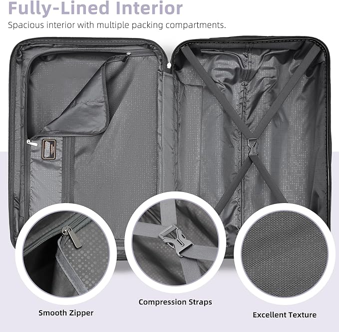 LARVENDER Luggage Sets 3 Piece, Expandable Carry on Luggage 22x14x9 Airline Approved Hardshell Suitcase with Spinner Wheels TSA Lock, Lightweight Rolling Suitcase for Men and Women, Purple Lavender