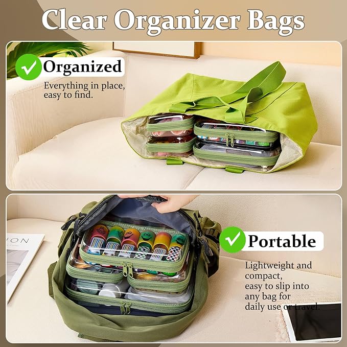 4 pcs Clear Zipper Pouches,Hard Shell Zipper Case, Toiletry Bag for Travel, CLear Diaper Bag, Toiletry Pouch, Travel Organizer, Cosmetic Bag,Toy Storage Bins (M+3S) (Mint Green)