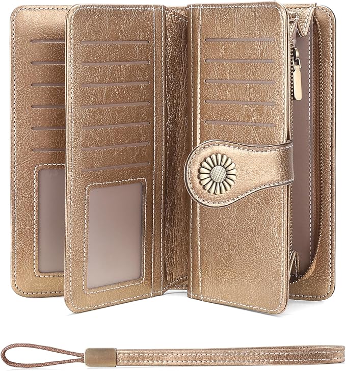 SENDEFN Wallets for Women Leather Credit Card Holder with RFID Blocking Large Capacity Wristlet | with RFID Blocking, Large Capacity, Wristlet, with RFID Blocking, Large Capacity, Wristlet
